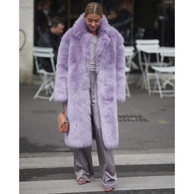 Winter Damen Übergröße Langhaarmantel Modischer Street Hipster Kunstpelz Flip Revers Pelzmantel 5XL lavendel von Joom DACH