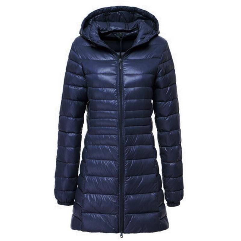 Winter Damen Ultraleichte Jacke mit Kapuze, schlanker, langärmliger Parka-Mantel 5XL navy blau von Joom DACH