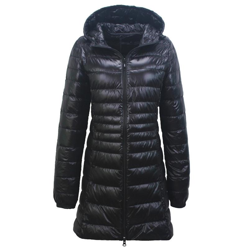 Winter Damen Ultraleichte Jacke mit Kapuze, schlanker, langärmliger Parka-Mantel 6XL schwarz von Joom DACH