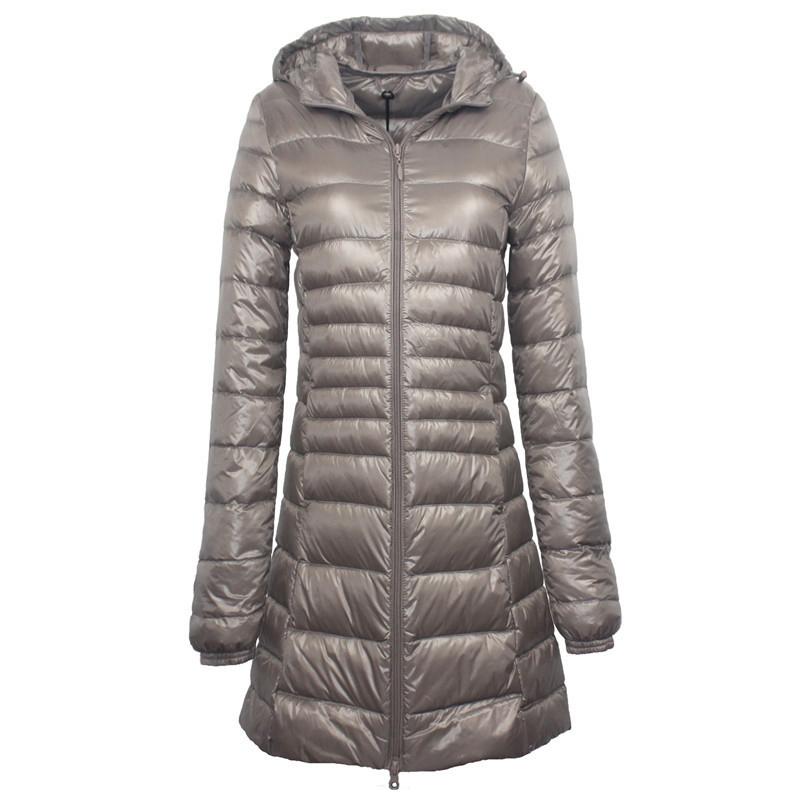 Winter Damen Ultraleichte Jacke mit Kapuze, schlanker, langärmliger Parka-Mantel L grau von Joom DACH