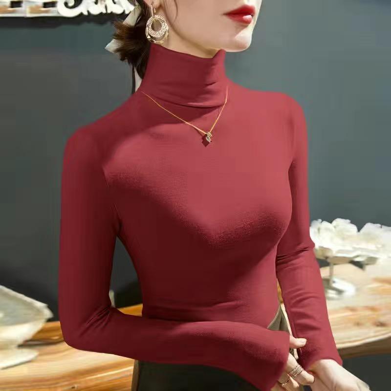 Winter-Damen-warme Bluse, Rollkragenpullover, dickes Bodenshirt für Damen M rot von Joom DACH