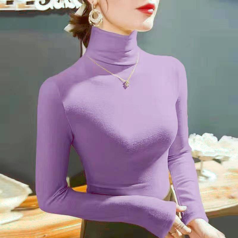 Winter-Damen-warme Bluse, Rollkragenpullover, dickes Bodenshirt für Damen M violett von Joom DACH