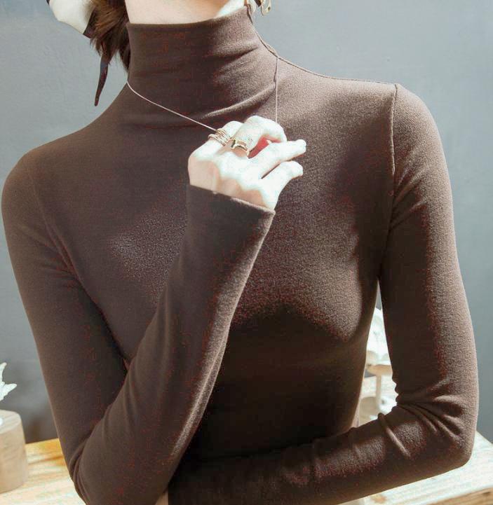 Winter-Damen-warme Bluse, Rollkragenpullover, dickes Bodenshirt für Damen XL braun von Joom DACH