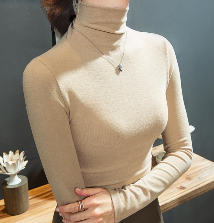 Winter-Damen-warme Bluse, Rollkragenpullover, dickes Bodenshirt für Damen XL beige von Joom DACH