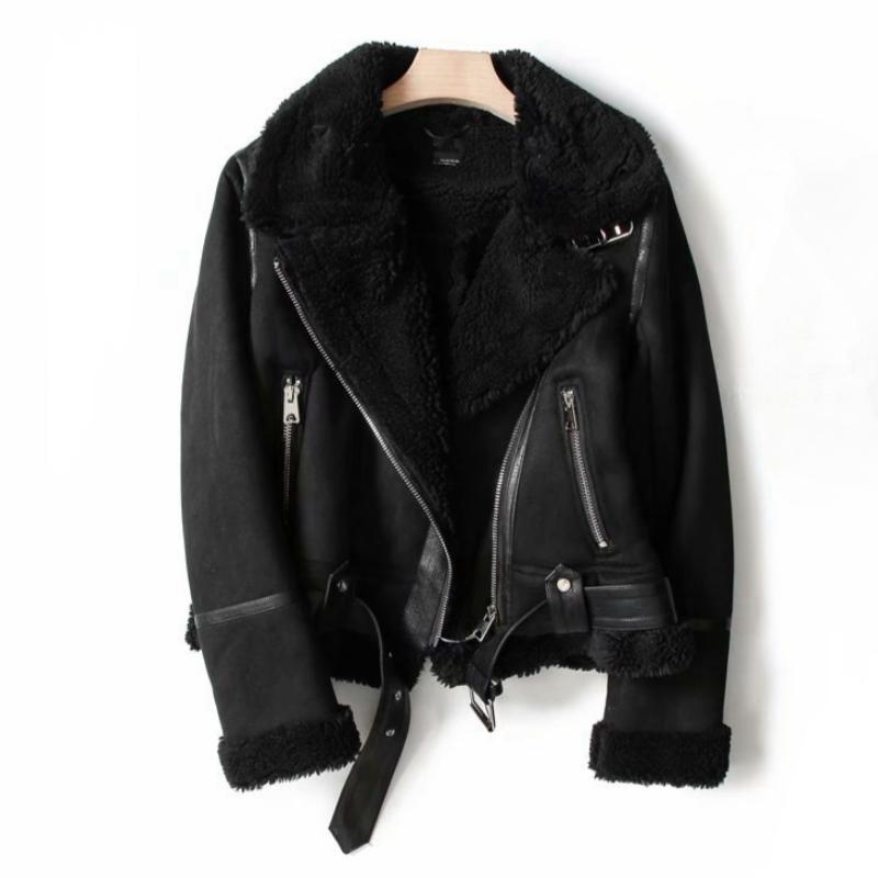 Winter Damenbekleidung Großes Revers Damen Verdickter Motorrad Wildleder Pelzmantel S schwarz von Joom DACH