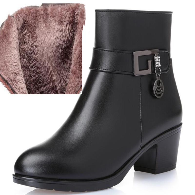 Winter Damenstiefel, natürliches echtes Leder, Wolle, warmer weiblicher Schneestiefel, modische Stiefeletten für Damen 38 von Joom DACH