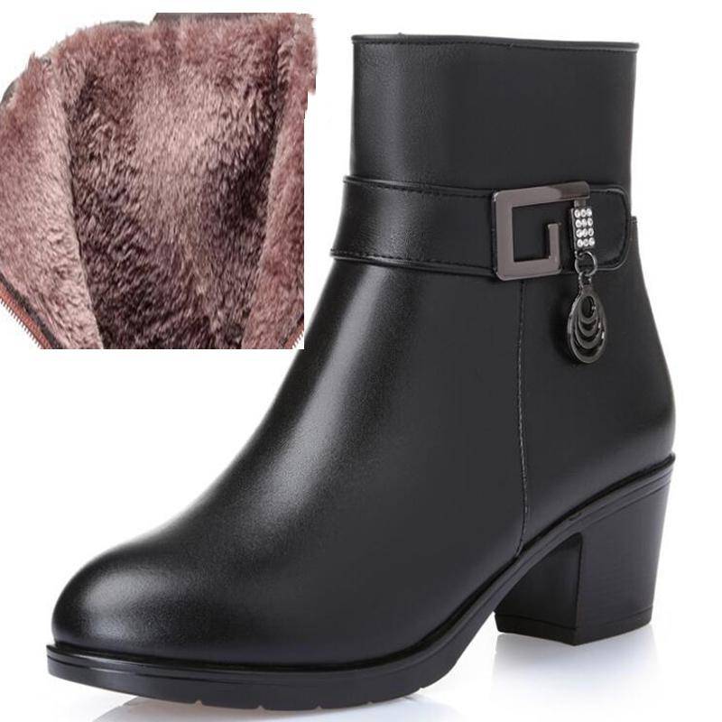 Winter Damenstiefel, natürliches echtes Leder, Wolle, warmer weiblicher Schneestiefel, modische Stiefeletten für Damen 38 von Joom DACH