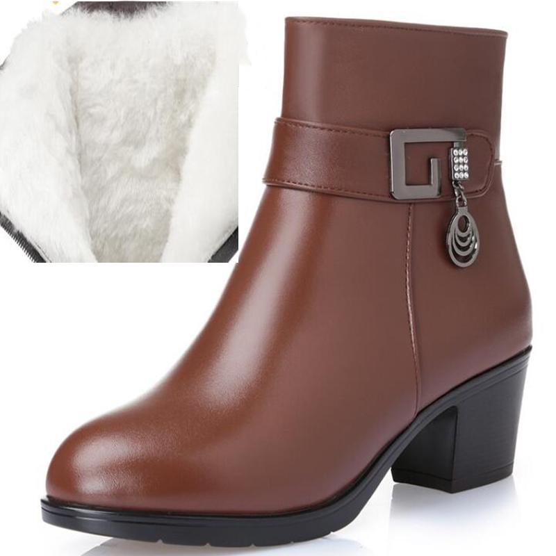 Winter Damenstiefel, natürliches echtes Leder, Wolle, warmer weiblicher Schneestiefel, modische Stiefeletten für Damen 43 von Joom DACH