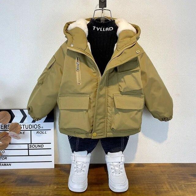 Winter-Daunen-Baumwolljacke für Jungen, schwarzer Kapuzenmantel, Kinder-Oberbekleidung, Kleidung, Teenager, 3–8 Jahre, Kinder-Parka, gepolsterter Schneeanzug 110cm von Joom DACH