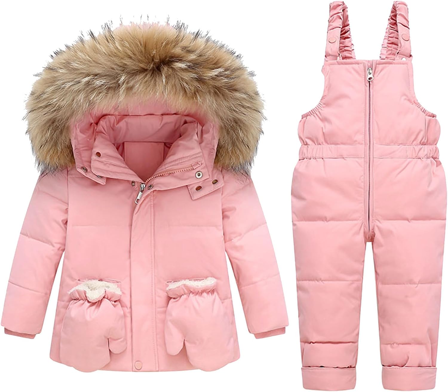 Winter Daunenjacken Set für Kinder Kleinkinder Jungen und Mädchen , 90% Weiße Entendaunen, Warmer Winddichter Schneeanzug mit Kapuze und Hose, 1–6 Jahre 110 rosa von Joom DACH