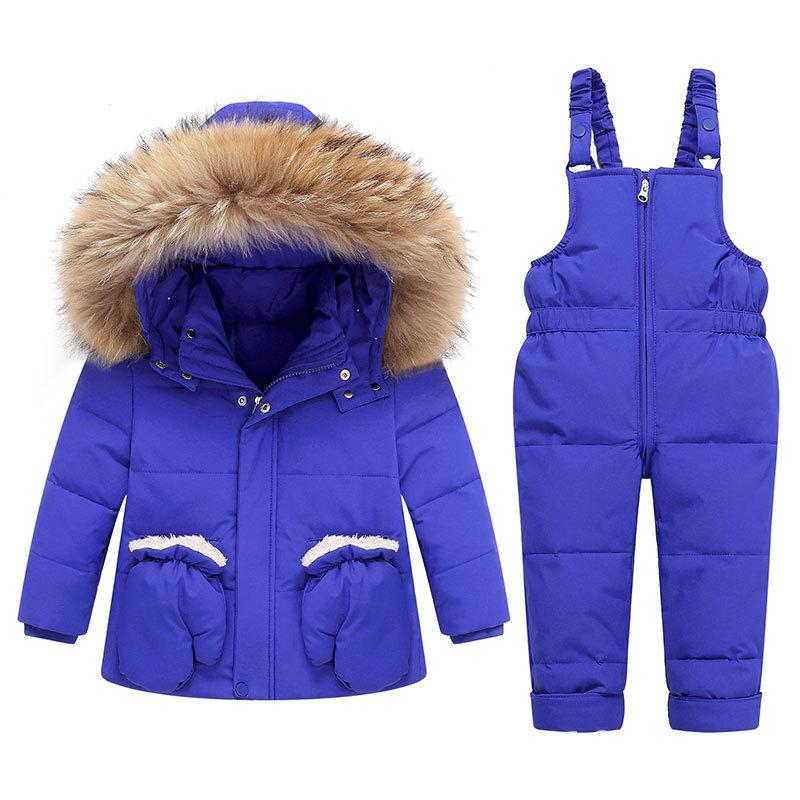 Winter Daunenjacken Set für Kinder Kleinkinder Jungen und Mädchen , 90% Weiße Entendaunen, Warmer Winddichter Schneeanzug mit Kapuze und Hose, 1–6 Jahre 120 blau von Joom DACH
