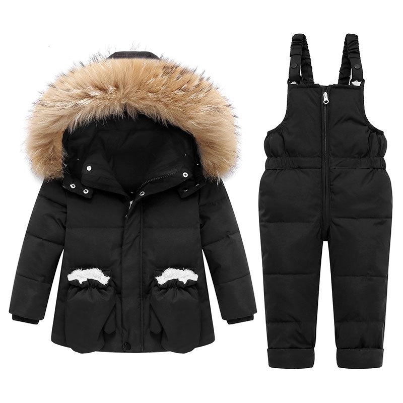 Winter Daunenjacken Set für Kinder Kleinkinder Jungen und Mädchen , 90% Weiße Entendaunen, Warmer Winddichter Schneeanzug mit Kapuze und Hose, 1–6 Jahre 120 schwarz von Joom DACH