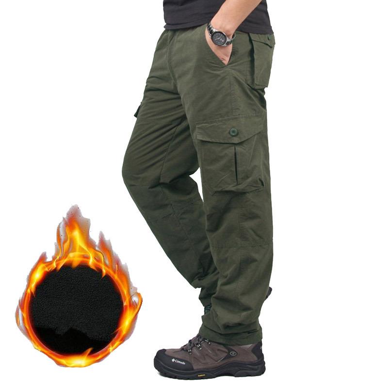 Winter Dicke Fleece Cargohose Herren Baumwolle Casual Hose Doppellagig Plus Samt Warme Thermohose L armee grüne von Joom DACH