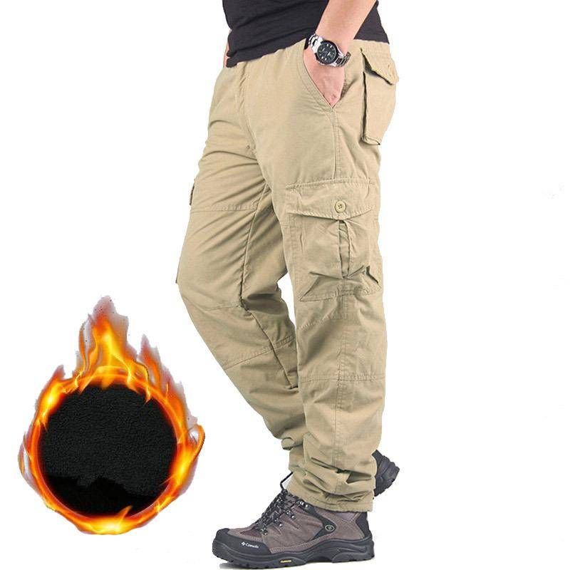 Winter Dicke Fleece Cargohose Herren Baumwolle Casual Hose Doppellagig Plus Samt Warme Thermohose L khaki von Joom DACH