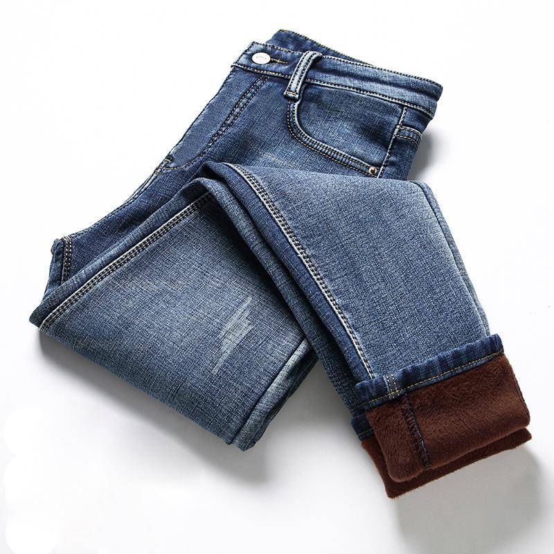 Winter Dicke Frauen Warme Dünne Jeans Einfache Stretch Plus Samt Fleece Weibliche Hohe Taille Denim Bleistift Hosen Plus Größe 34 blau von Joom DACH