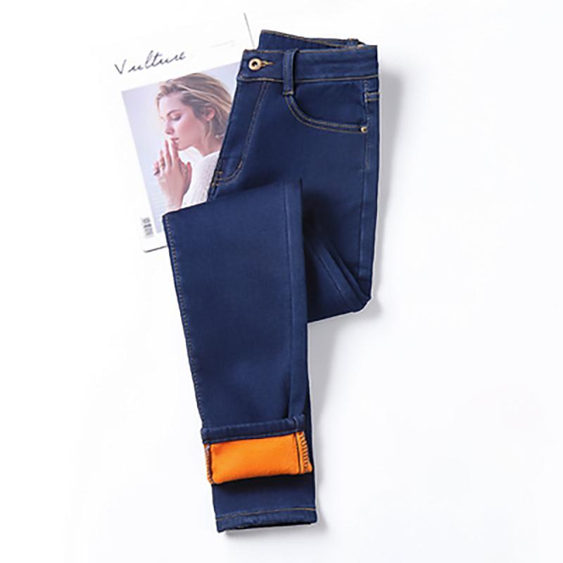 Winter Dicke Frauen Warme Dünne Jeans Einfache Stretch Plus Samt Fleece Weibliche Hohe Taille Denim Bleistift Hosen Plus Größe 40 dunkelblaue von Joom DACH