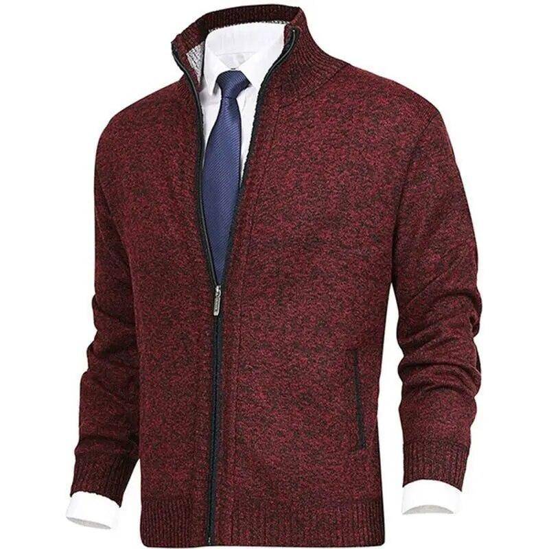 Winter Dicke Herren Strickpullover Mantel Langarm Strickjacke Warm Reißverschluss Männlich Lässig Strickjacken L weinrot von Joom DACH