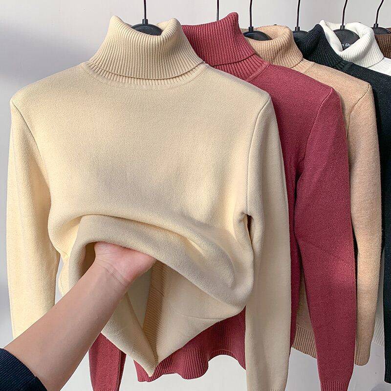 Winter Dicke Rollkragenpullover Frauen Casual Mode Plüsch Pullover Frauen Weiche Warme Jumper Vintage Strickwaren Tops 29173 One Size apricot von Joom DACH