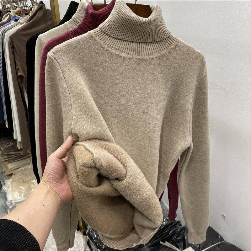Winter Dicke Rollkragenpullover Frauen Casual Mode Plüsch Pullover Frauen Weiche Warme Jumper Vintage Strickwaren Tops 29173 One Size khaki von Joom DACH