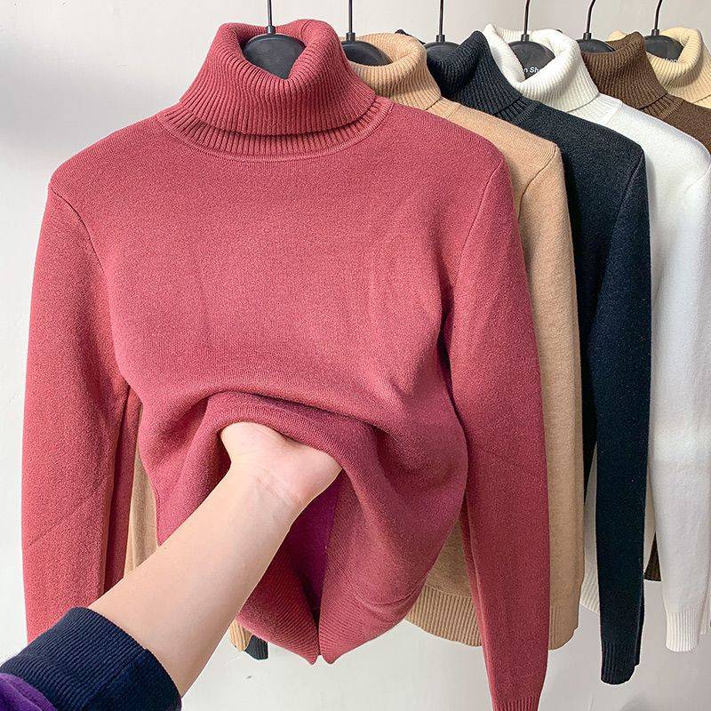 Winter Dicke Rollkragenpullover Frauen Casual Mode Plüsch Pullover Frauen Weiche Warme Jumper Vintage Strickwaren Tops 29173 One Size ziegelrot von Joom DACH