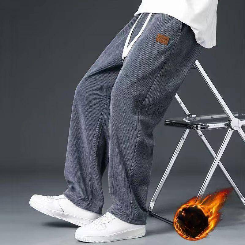 Winter Dicke Warme Cord Jogginghose Männer Liner Kordelzug Gerade Lose Trainingshose Männlichen Casual Thermohose L grau von Joom DACH