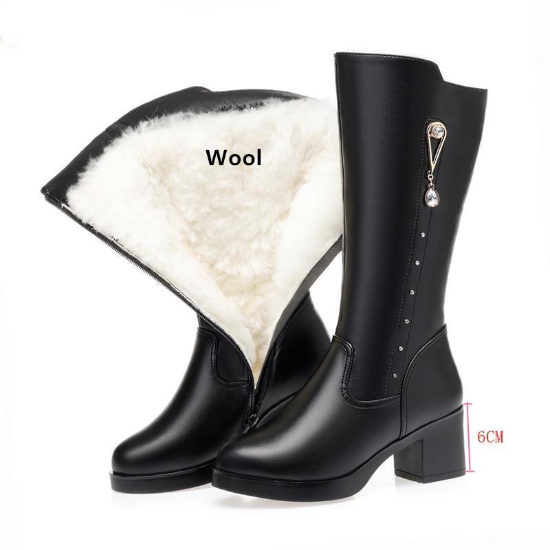Winter Echtes Leder Frauen Lange Stiefel Wolle Wram Schnee Stiefel Frauen High Heel frauen Stiefel 35 von Joom DACH