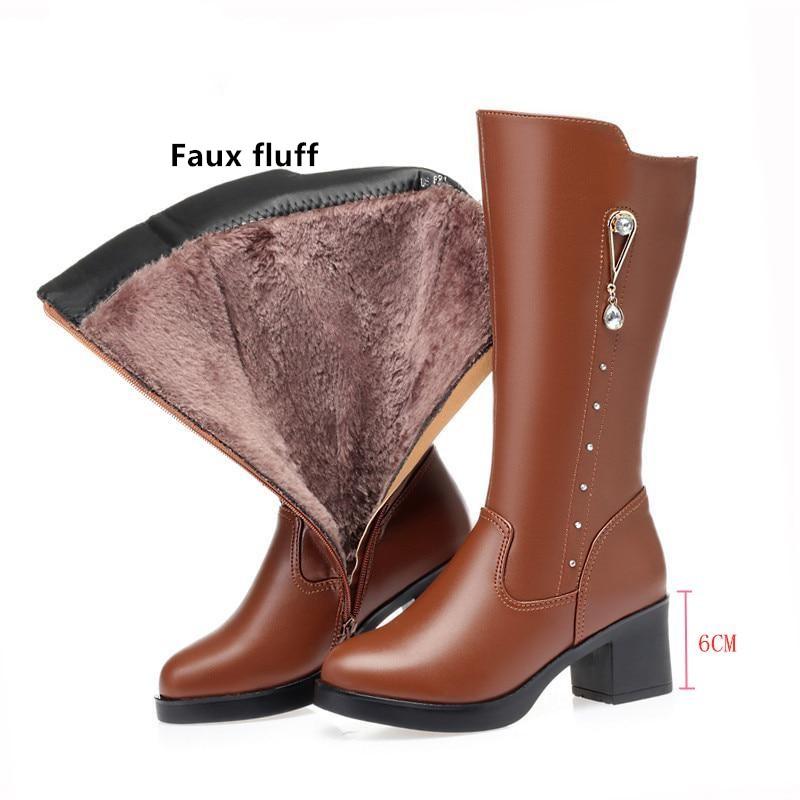 Winter Echtes Leder Frauen Lange Stiefel Wolle Wram Schnee Stiefel Frauen High Heel frauen Stiefel 37 von Joom DACH