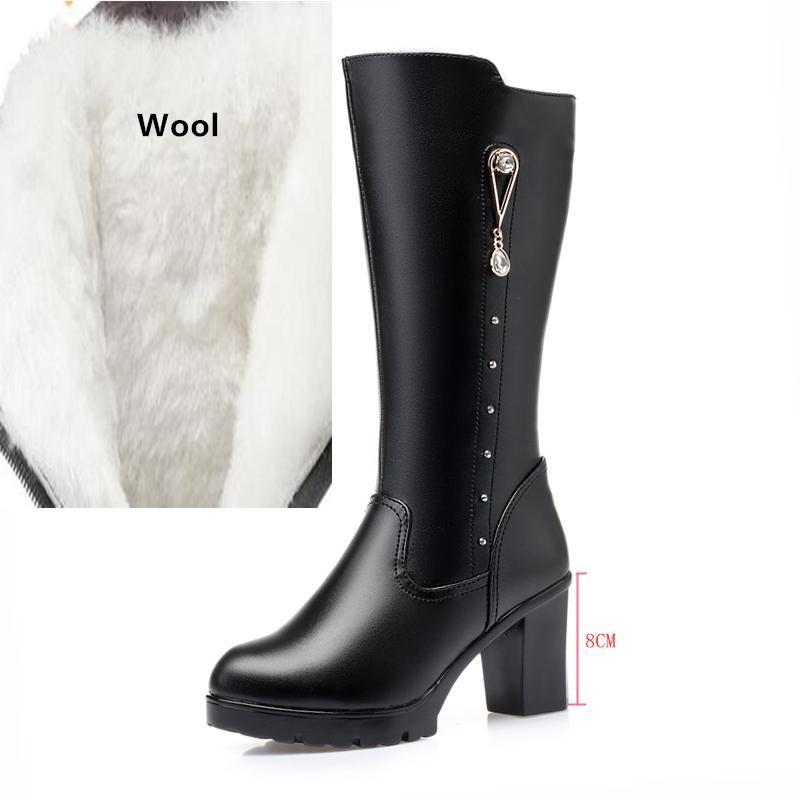 Winter Echtes Leder Frauen Lange Stiefel Wolle Wram Schnee Stiefel Frauen High Heel frauen Stiefel 37 von Joom DACH