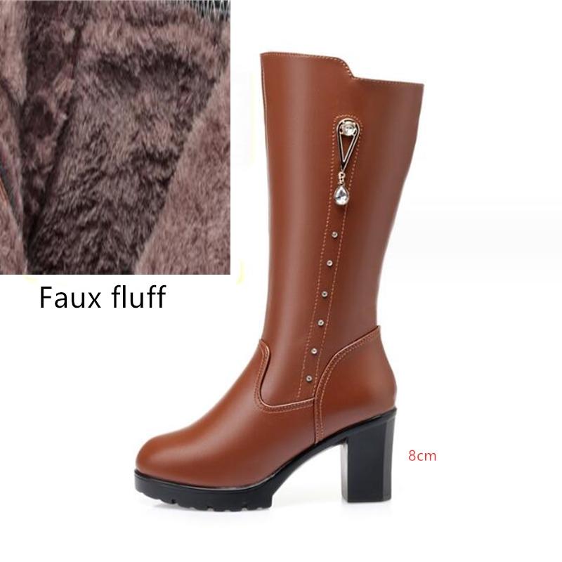 Winter Echtes Leder Frauen Lange Stiefel Wolle Wram Schnee Stiefel Frauen High Heel frauen Stiefel 39 von Joom DACH