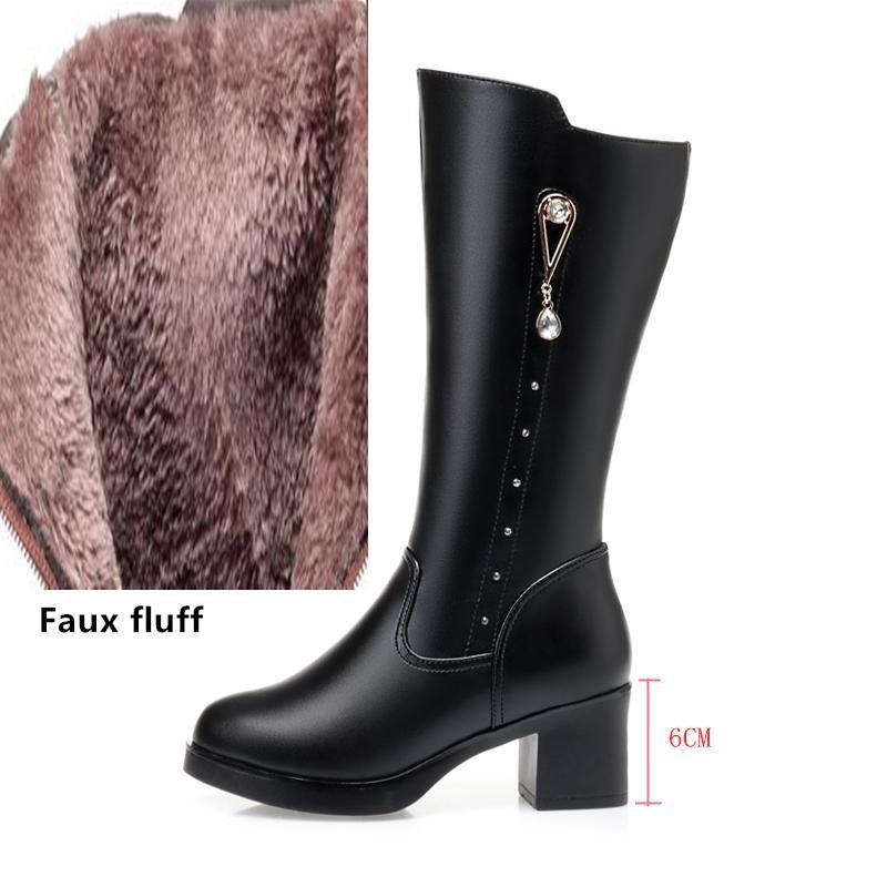 Winter Echtes Leder Frauen Lange Stiefel Wolle Wram Schnee Stiefel Frauen High Heel frauen Stiefel 39 von Joom DACH