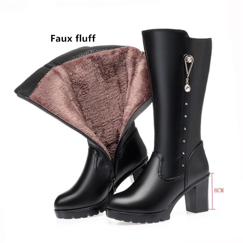 Winter Echtes Leder Frauen Lange Stiefel Wolle Wram Schnee Stiefel Frauen High Heel frauen Stiefel 40 von Joom DACH