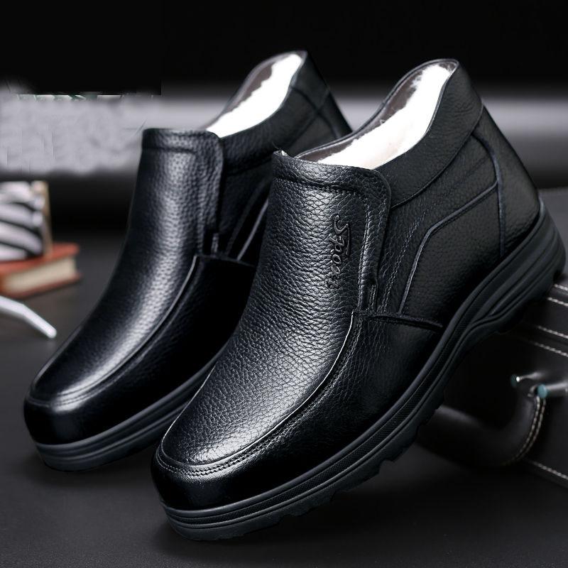 Winter Echtes Leder Herren Schaffell Stiefel Britischen Stil Warme Casual High Top Baumwolle Schuhe Stiefeletten 43 schwarz von Joom DACH