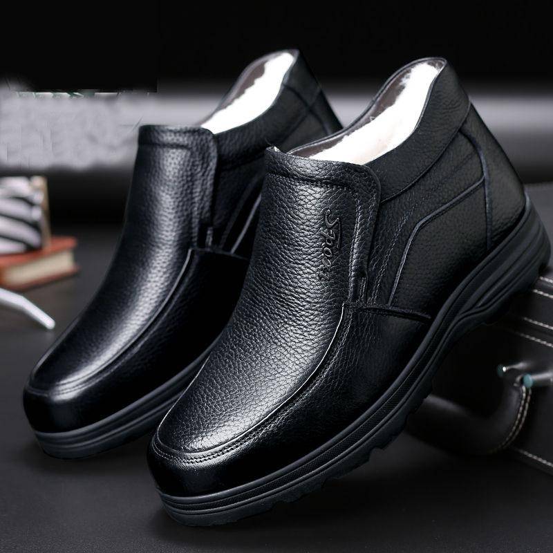 Winter Echtes Leder Herren Schaffell Stiefel Britischen Stil Warme Casual High Top Baumwolle Schuhe Stiefeletten 43 schwarz von Joom DACH