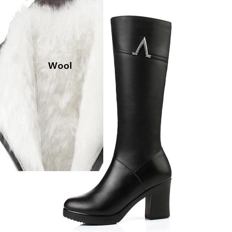 Winter Echtes Leder Stiefel Frauen Schuhe mit hohen absätzen Kalb Frauen Lange Stiefel Warme Schnee Stiefel 39 von Joom DACH