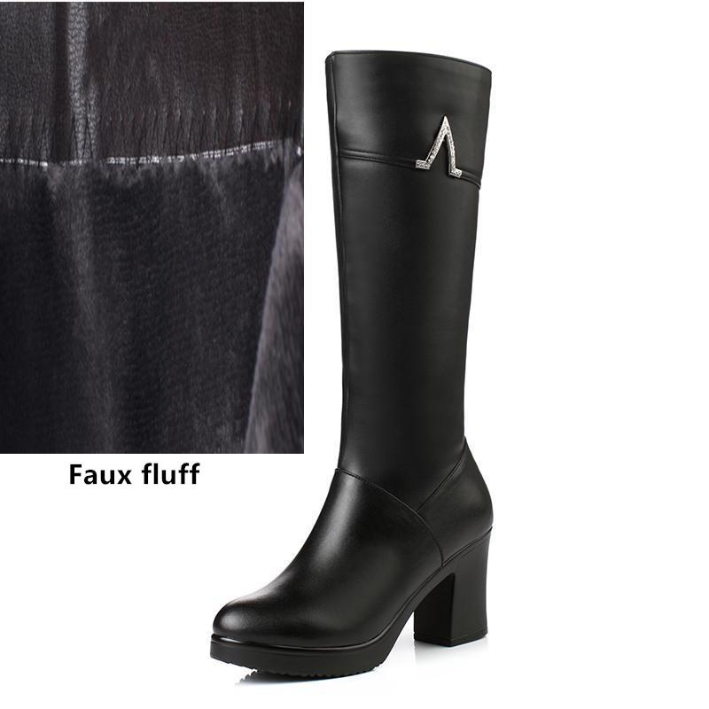 Winter Echtes Leder Stiefel Frauen Schuhe mit hohen absätzen Kalb Frauen Lange Stiefel Warme Schnee Stiefel 40 von Joom DACH