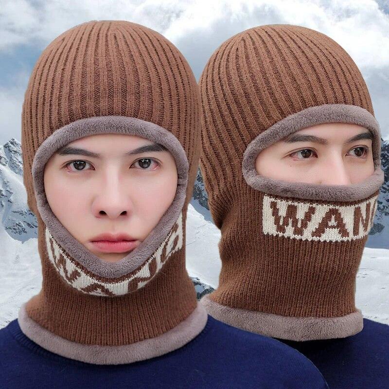 Winter Einfarbig Warme Brief Gestrickte Hut Schal Erwachsene Plüsch Verdicken Outdoor Winddicht Caps Frauen Mode Hut kaffeebraun von Joom DACH