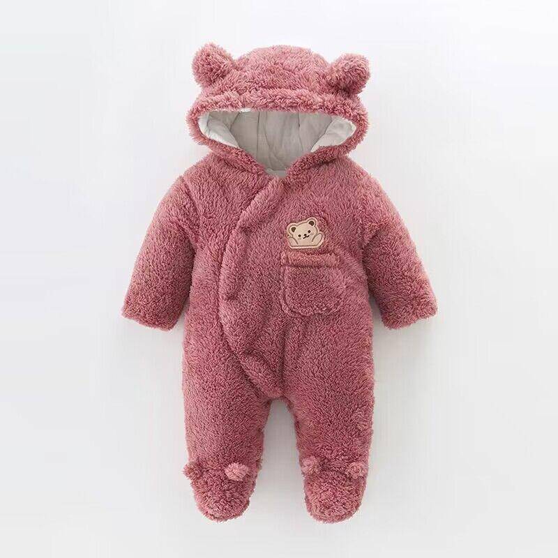 Winter Fleece Dicken Strampler Baby Langarm Overall Herbst Baby Jungen Mädchen Strampler Mit Kapuze Warme Tuch 59 braun von Joom DACH