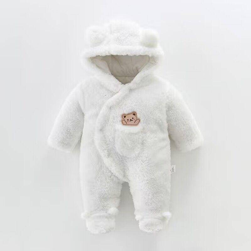 Winter Fleece Dicken Strampler Baby Langarm Overall Herbst Baby Jungen Mädchen Strampler Mit Kapuze Warme Tuch 59 weiß von Joom DACH
