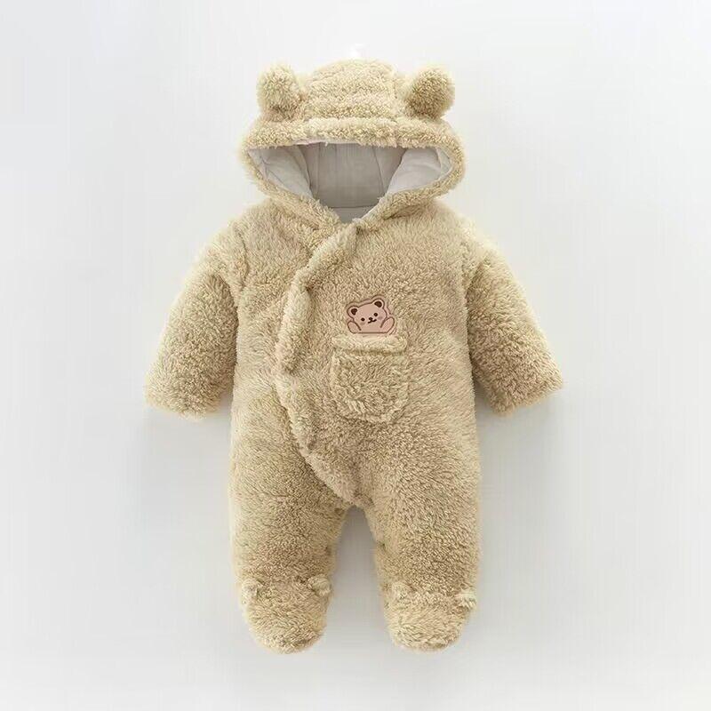 Winter Fleece Dicken Strampler Baby Langarm Overall Herbst Baby Jungen Mädchen Strampler Mit Kapuze Warme Tuch 73 beige von Joom DACH