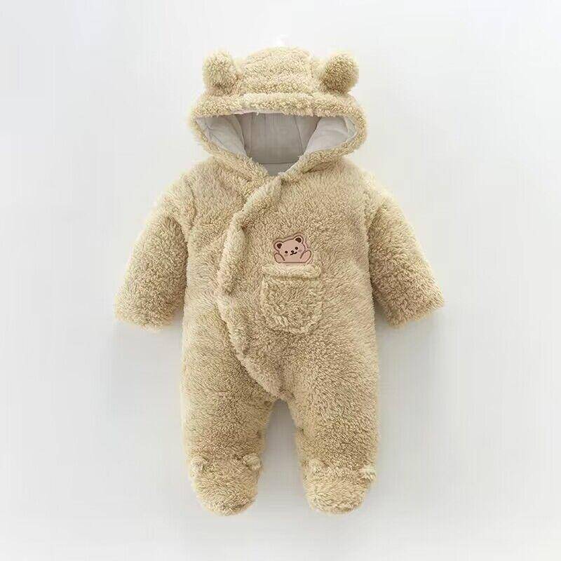 Winter Fleece Dicken Strampler Baby Langarm Overall Herbst Baby Jungen Mädchen Strampler Mit Kapuze Warme Tuch 73 beige von Joom DACH
