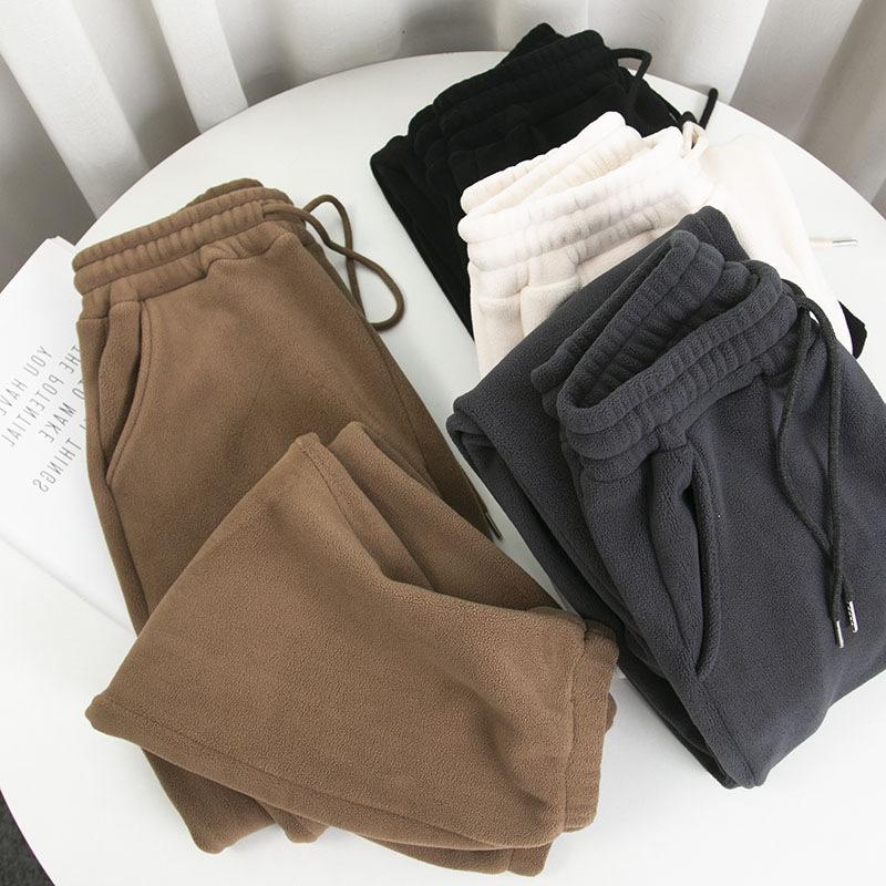 Winter Fleece Haremshose Damen Unisex Lockere Jogginghose mit weitem Bein Hohe Taille Kordelzug Bequeme Gerade Baggy Jogginghose 2XL schwarz von Joom DACH