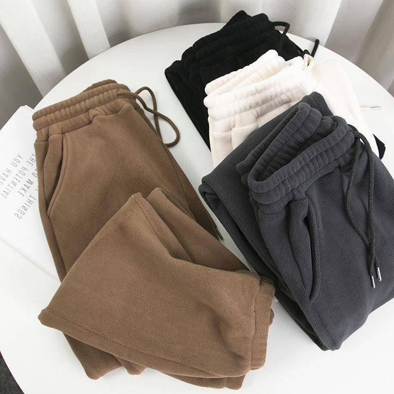 Winter Fleece Haremshose Damen Unisex Lockere Jogginghose mit weitem Bein Hohe Taille Kordelzug Bequeme Gerade Baggy Jogginghose 2XL schwarz von Joom DACH