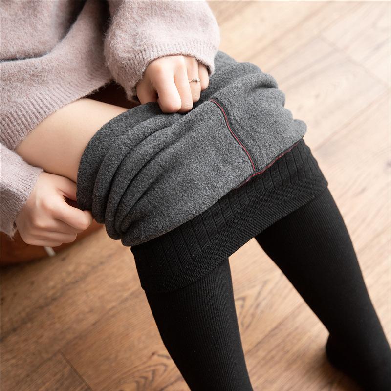 Winter-Fleece-Leggings für Damen, hohe Taille, vertikal gestreifte Strumpfhose, warm und Kaschmir-Imitat One size schwarz von Joom DACH