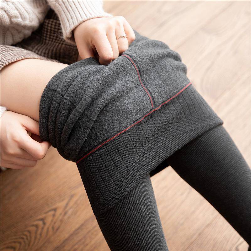 Winter-Fleece-Leggings für Damen, hohe Taille, vertikal gestreifte Strumpfhose, warm und Kaschmir-Imitat One size dunkelgraue von Joom DACH