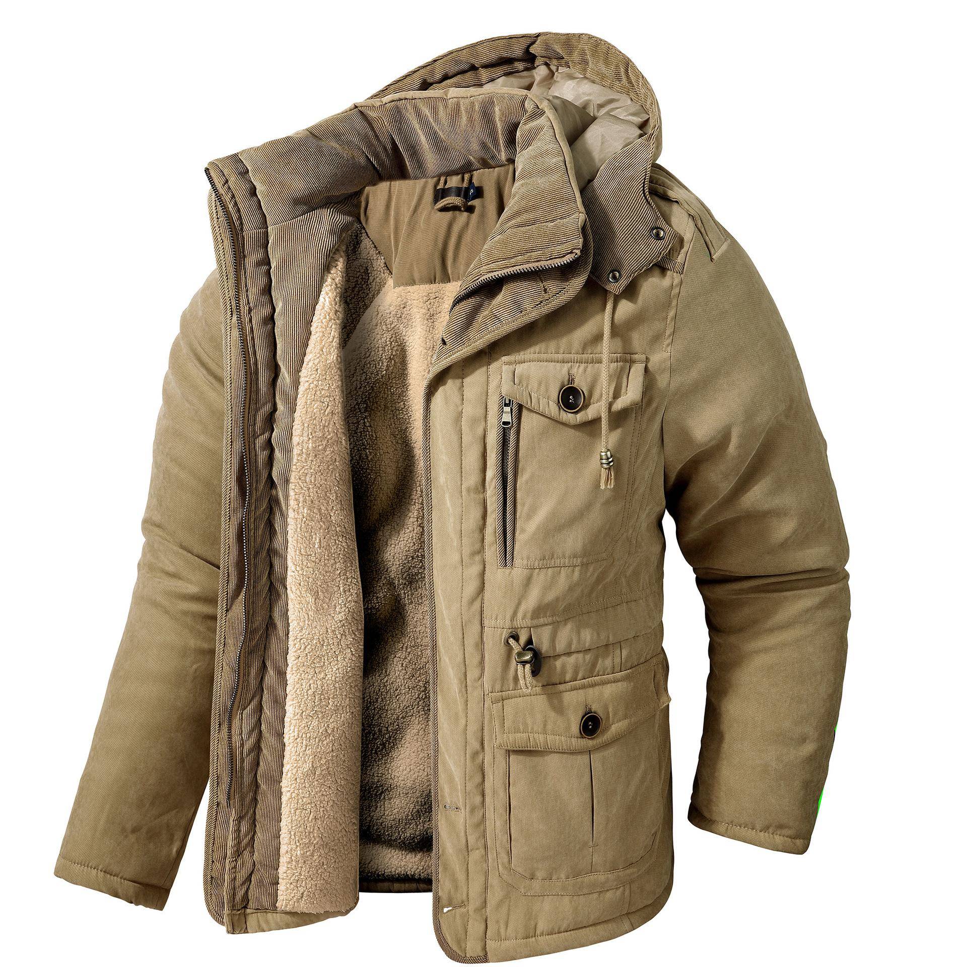 Winter Fleece Parkas Männer Warme Winddichte Jacken Dicke Kapuze Parka Mantel Herren Pelz Liner Oberbekleidung Lässige Baumwolle Gefütterte Jacke XL khaki von Joom DACH