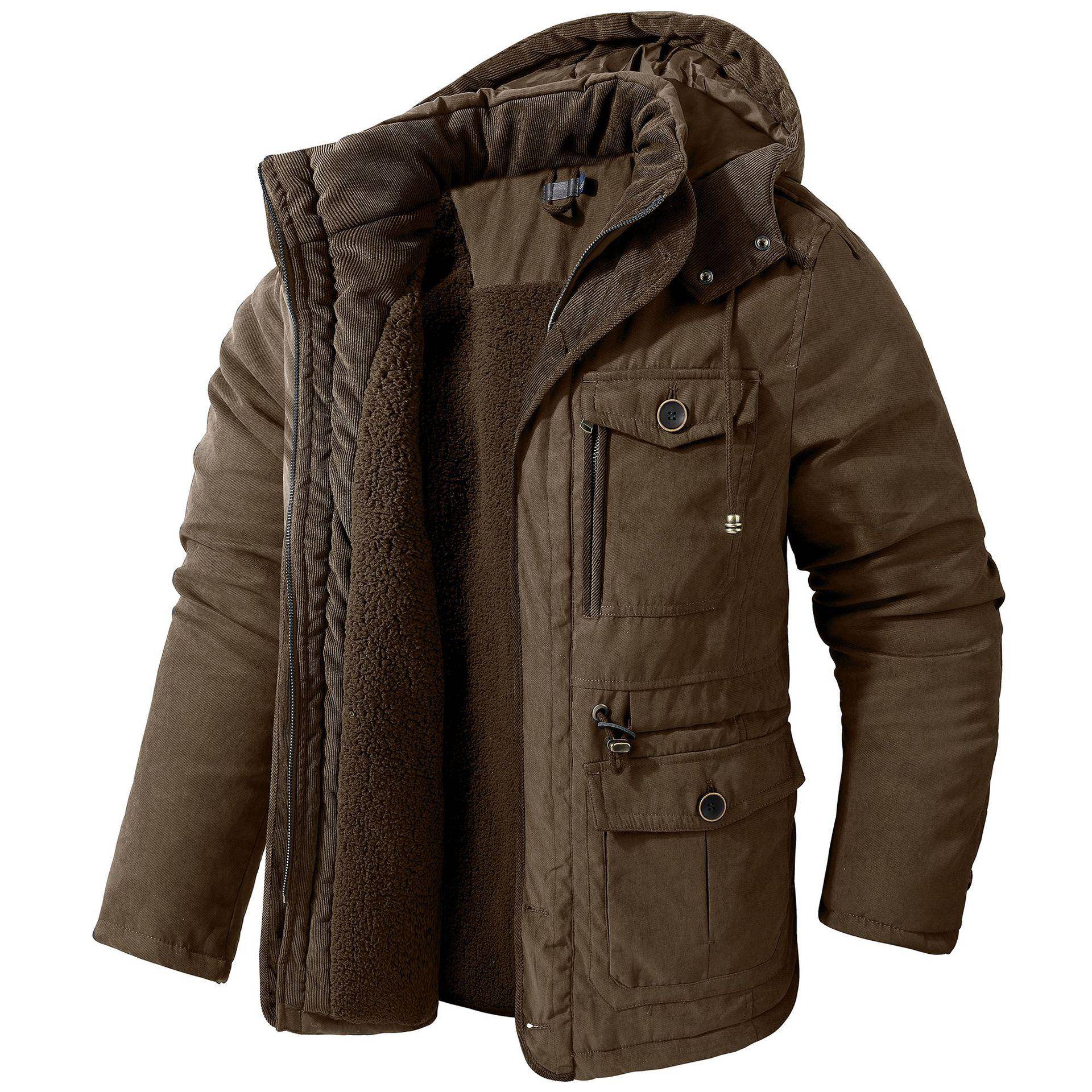 Winter Fleece Parkas Männer Warme Winddichte Jacken Dicke Kapuze Parka Mantel Herren Pelz Liner Oberbekleidung Lässige Baumwolle Gefütterte Jacke XXL braun von Joom DACH
