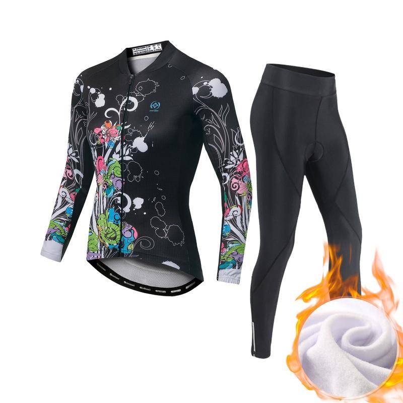 Winter Fleece Reiten Fahrrad Trikots Radfahren Kleidung Set Warm Halten Frauen Langarm Fahrrad Kleidung Anzug XL von Joom DACH