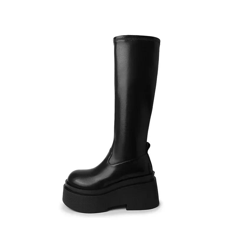 Winter Frau Punk High Boots Mode Reißverschlüsse Lange Stiefel Schuhe Damen Elegant Plateau Keilabsatz Hoher Absatz Damen Pumps 39 schwarz von Joom DACH