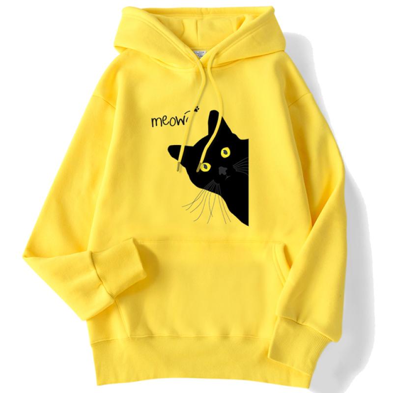 Winter Frauen Hoodies Meow Schwarze Katze Gedruckt Pullover Tasche Drop Ärmeln Hoody Atmungsaktive Lose Sweatshirts Nette Damen Kleidung S von Joom DACH