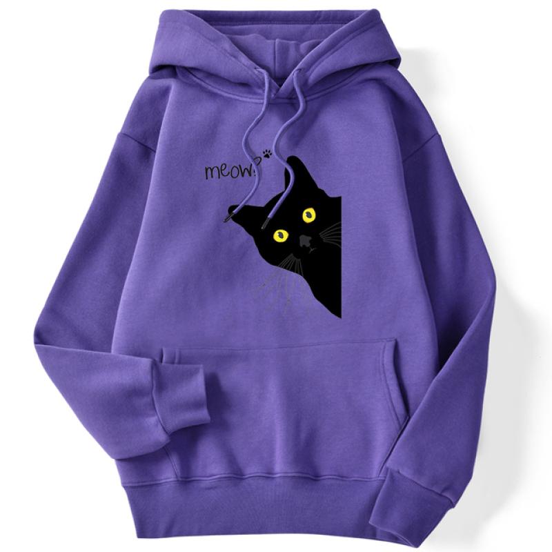 Winter Frauen Hoodies Meow Schwarze Katze Gedruckt Pullover Tasche Drop Ärmeln Hoody Atmungsaktive Lose Sweatshirts Nette Damen Kleidung XXL von Joom DACH